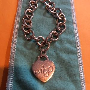 Authentic Tiffany & Co Silver Link Bracelet with Mom Charm
